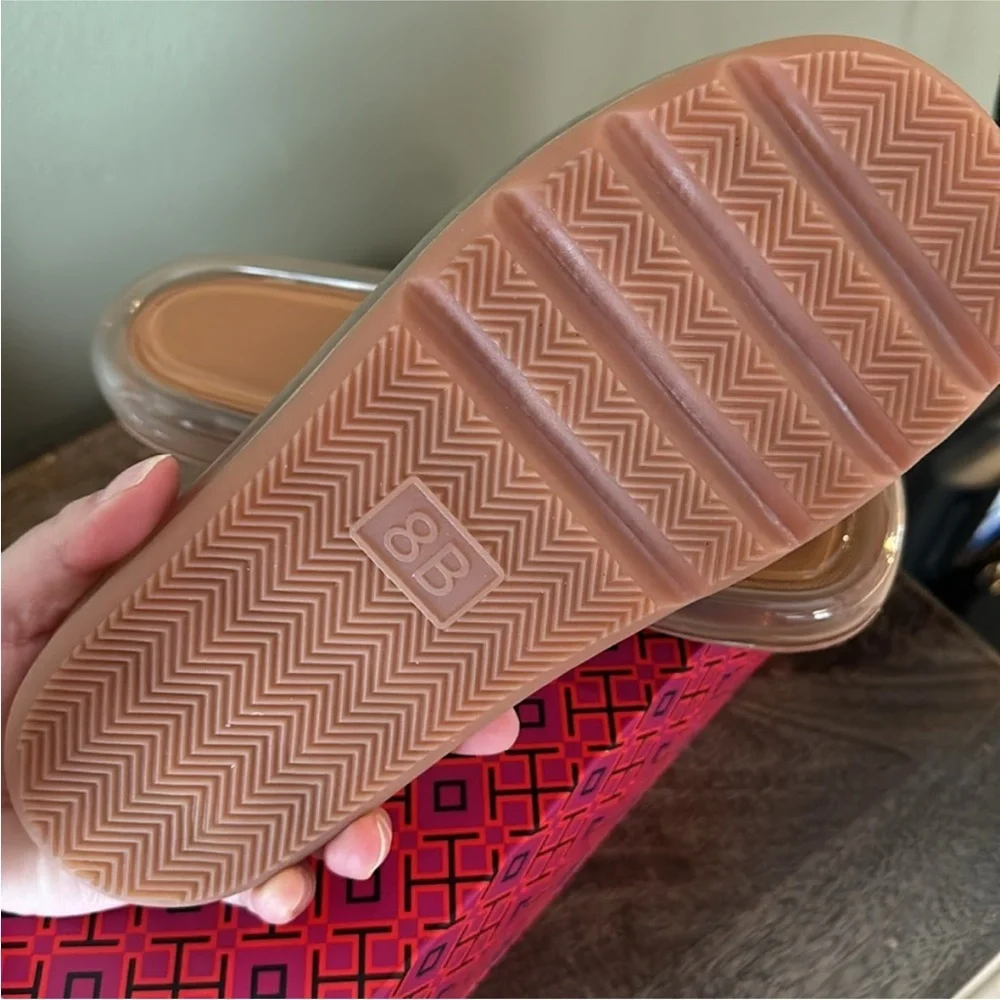 Tory Burch Brown and Gold Logo Slide Sandals